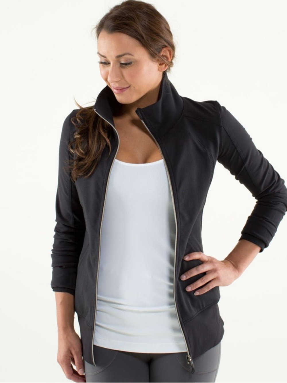 Lululemon Jacket Black Size 12 Zip-Up w/Zip Pockets Thumb-Holes Stretch Active